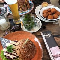 Burger and bitterballen at De Zeemeeuw in Noordwijk