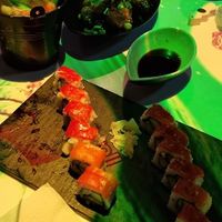 Red dragon roll (in the vegan version of their dragon roll, fish is replaced with red pepper) at Inamo - Soho in London