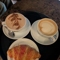Vegan Raspberry Croissant, Caramel Oat Latte, Hot Cocoa (not vegan in this picture) at Caffè Nero - O'Connell St Lower in Dublin