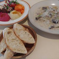 Their meal menus : Hummus salad and mushroom cream pasta. It was nice. at Thanks Vegan in Gyeonggi-do