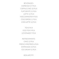 menu from website at for.rest in Warsaw