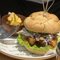 King oyster burger and roast potatoes on the side  at KURUMI - Healthy Vegan Food & Desserts in Da Nang