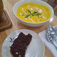 Snickers bar and pumpkin soup at KURUMI - Healthy Vegan Food & Desserts in Da Nang