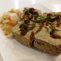 Fried stinky tofu with pickled cabbage. at DòuFu Diàn Zǐ 豆腐店仔 in Hualien