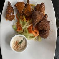 1/2 blackened and 1/2 buffalo. So crispy and crunchy  at Jonny NoBones at the Old Riverhouse Vegan Village in Fort Lauderdale