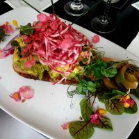 Sky high Avocado toast like no other. at Jonny NoBones at the Old Riverhouse Vegan Village in Fort Lauderdale