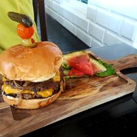 Now THAT's a burger.  IMPOSSIBLE to believe. at Jonny NoBones at the Old Riverhouse Vegan Village in Fort Lauderdale
