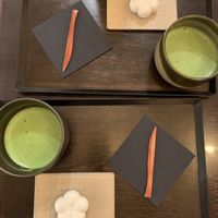 Organic matcha (top) and organic matcha premium (bottom) with monaka   at Toraya in Paris