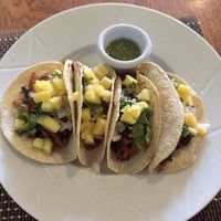 Pastor styled tacos with pineapples   at BaoVegan in Cancun