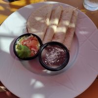 Quesadillas with black bean sauce and guacamole. I also had some habanero sauce to spice it up a bit at BaoVegan in Cancun