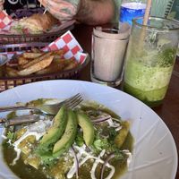 Veggie baguette, fries, enchiladas & pineapple daiquiri (mocktail)  at BaoVegan in Cancun