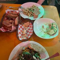 Garlic bread, pesto pasta and bolognese - brownie not pictured which was fantastic    at BaoVegan in Cancun