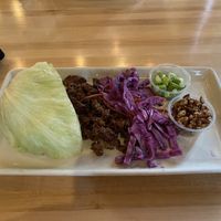 Lettuce cups with unagi sauce over impossible meat with red cabbage, carrots, pecans and scallions  at Magic Tree Pub & Eatery in Boardman
