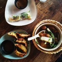 Dumplings well-fried, and the soup is the best dish at Comcha Vegan in Berlin