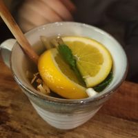 Cinnamon tea that wasn't very cinnamony at Comcha Vegan in Berlin