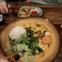 red curry and gyoza at Comcha Vegan in Berlin