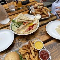 Beyond burger and hummus (ignore the meat in the upper right hand)  at New Holland Brewing in Grand Rapids