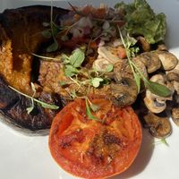 “Omelette” was tiny (spot it in the middle), and the roast pumpkin was half cookedd  at Hey Joe in Brisbane