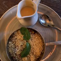 Damson &brambly crumble with vegan custard  at The Hawk Inn in Battlesbridge