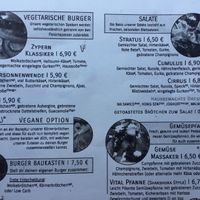 Menu vegan at WOLKE 8 Burgerhandlung in Montabaur