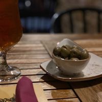 Olives from the village  with beer at Sota De Copes in Tarragona