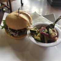 Don’t have a cow burger and cucumber onion and tomato salad  at The Exchange in Colorado Springs