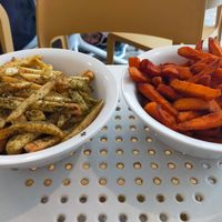 Zatar fries and sweet potato fries at Tahina Bite in Budapest
