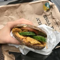 Hummus burger with whole wheat bread.  at Sunset Boulevard in Roedby