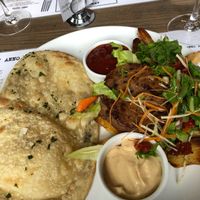 Soya-burger under greens at Anno in Aalesund
