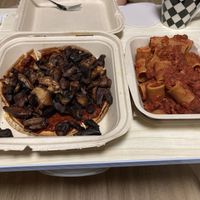 Champignon pizza and pasta with vegan meat sauce  at Chez Valerie 셰 발레리 in Seoul