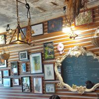 The owner's art wall. at Chez Valerie 셰 발레리 in Seoul