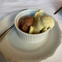 Fourth course: vanilla and chocolate sorbet ice. (vegan) at Hotel Van der Werff in Schiermonnikoog