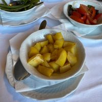 Side dishes. Haricots verts, potatoes and salad (vegan) at Hotel Van der Werff in Schiermonnikoog