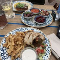 Falafel sandwich and salad sampler   at Mazel Tov in Budapest