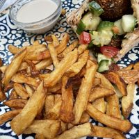 Falafel pita with fries  at Mazel Tov in Budapest