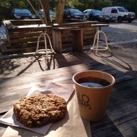 Vegan Raisin Oat cookie and single-origin batch brew filter at Oslo Kaffebar in Berlin