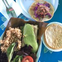 taco and tamal plate at Flacos in Berkeley
