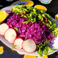 Huarache plate (there are beautiful tortillas under there!) at Flacos in Berkeley