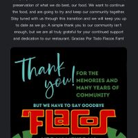 Excuse the Screenshot - Closing December 30, 2023 😢  at Flacos in Berkeley