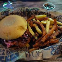 Vegan burger with mixed fries at Tugg Burgers in Malmo