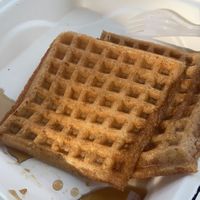 2 of the 4 waffles that come when you order the gf/vegan waffles  at Satch Squared in Gainesville
