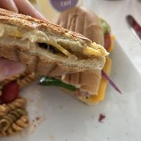 I almost forgot to take a picture of my food, so this is the half eaten sandwich 😂  at Copenhagen Café in Tarpon Springs