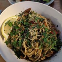 Italian tofu sausage pasta dish at Bela in Northampton