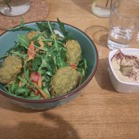 Falafel salad and hummus at Arome in Bucharest