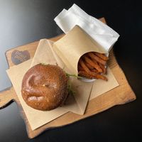 Vege Burger + sweet potato fries (all vegan) Very good looking and delicious, this place is a 10/10  at Good Food - Palmotićeva  in Zagreb