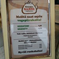 Ad for the veggie/vegan pies. If you take it with just cheese or tofu, it's "atomi" and cheaper. With both it's "vety". at Satama-Sanni in Lappeenranta