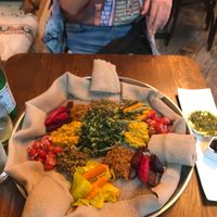 A two person sharing platter, recommended for those who haven’t tried Ethiopian cuisine before. at Addis Kitchen in South East London
