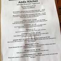 Today’s menu at Addis Kitchen in South East London