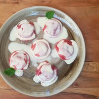 Beetroot girasolli stuffed with chickpeas! Delicious... at The Yard in Parga