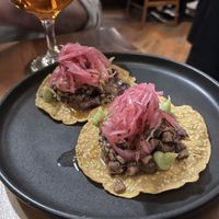 Mushroom tostadas - very good! Lots of pickled flavours   at La Bartola in Toronto